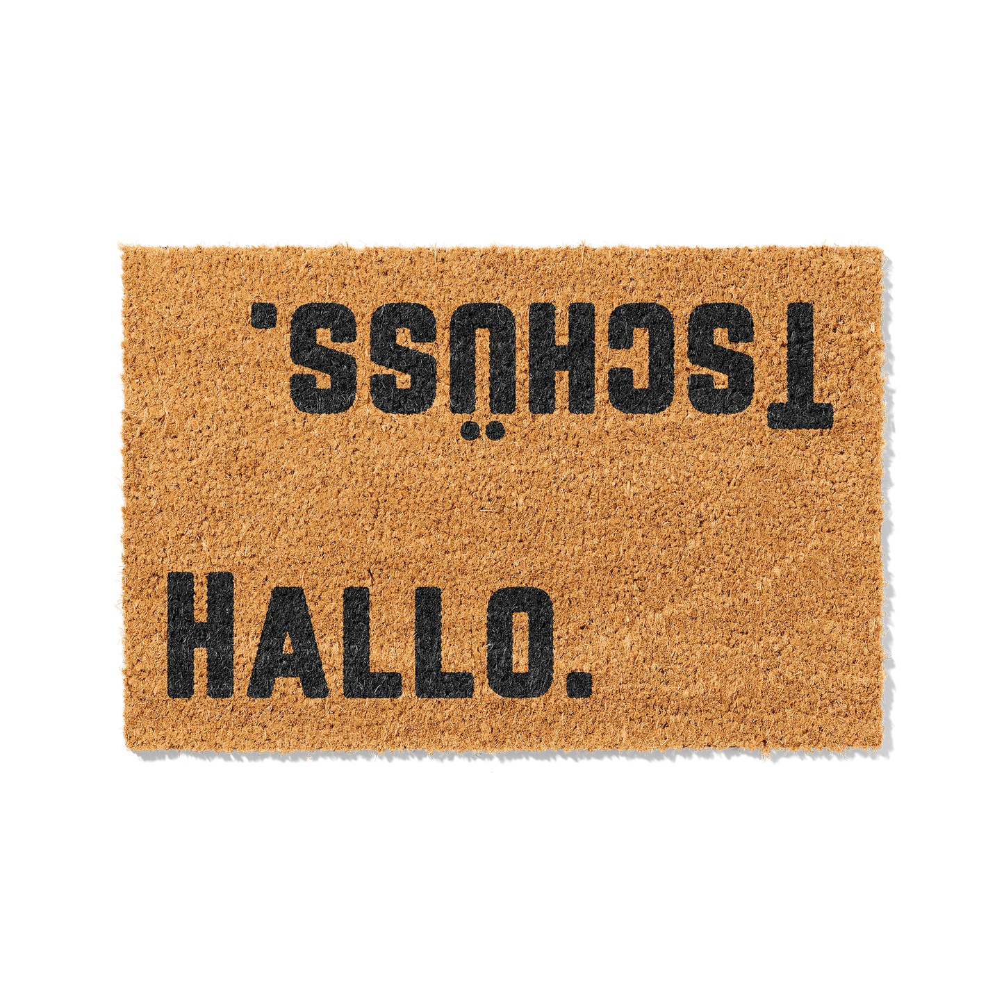 Fußmatte aus Kokos mit lustigem Spruch – „Hallo Tschüss"