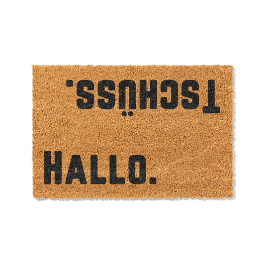 Kokosmatte mit „Hallo. Tschüss.“ – Lustige Fußmatte für den Eingangsbereich